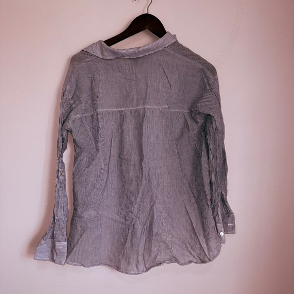 EXPRESS Womens XS Oversized Blue White Stripe Long Sleeve Button Up Shirt i1 - Picture 3 of 4